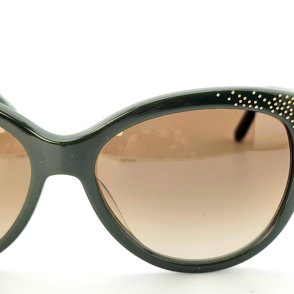 Chloé Caspia Cat Eye Sunglasses Dark Green Gold Micro Stud Brown Gradient Lens - Picture 8 of 16